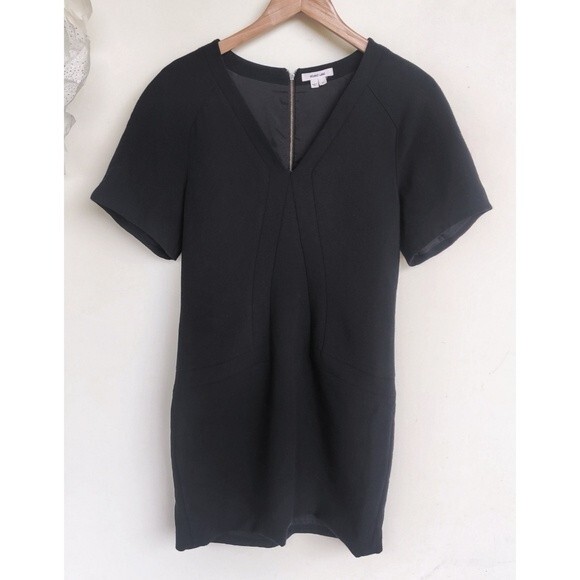 Helmut Lang Black Form Suiting Dress V Neck Little Black Dress Size 4 - Picture 1 of 8